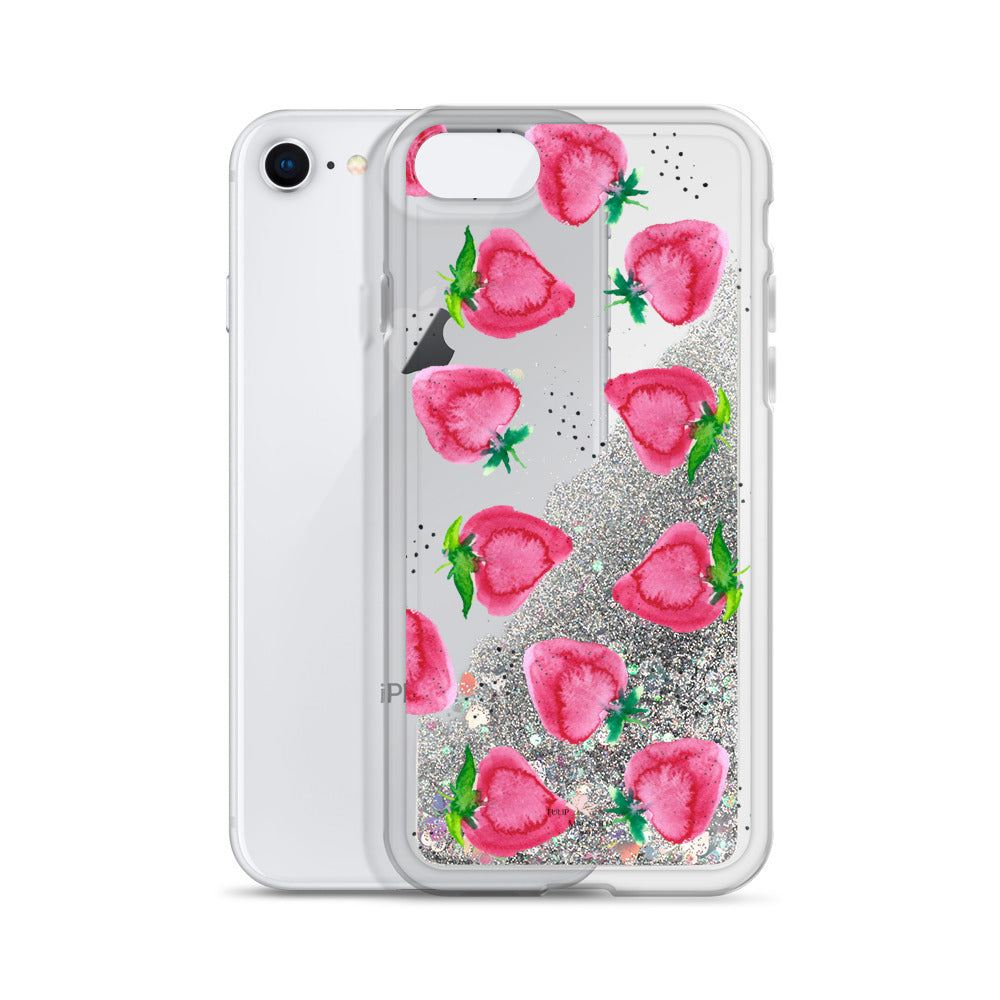 Liquid Glitter Phone Case- "Strawberries"